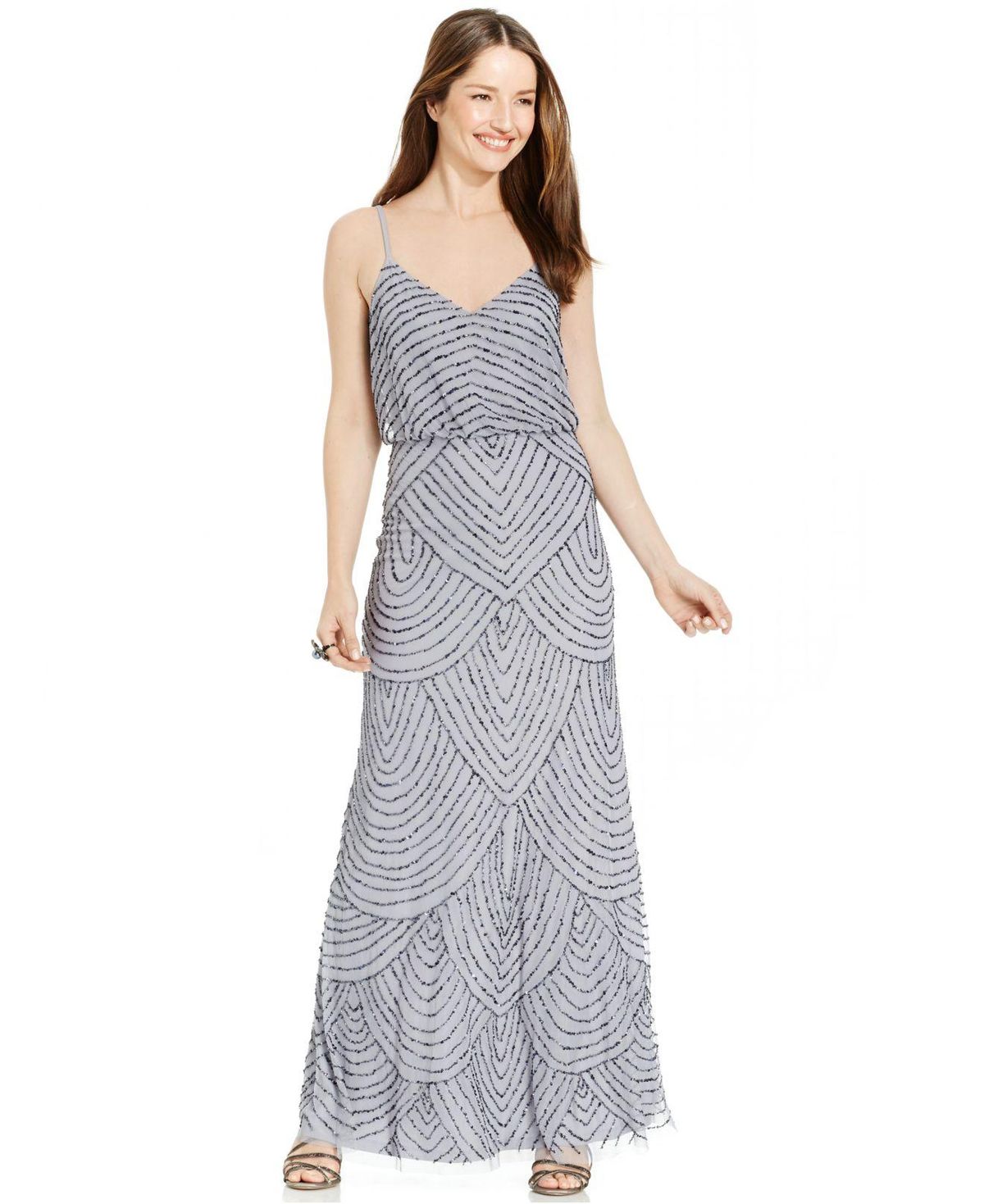 Adrianna Papell Beaded Blouson Dress - Silver/Grey for rent on The Volte - main image