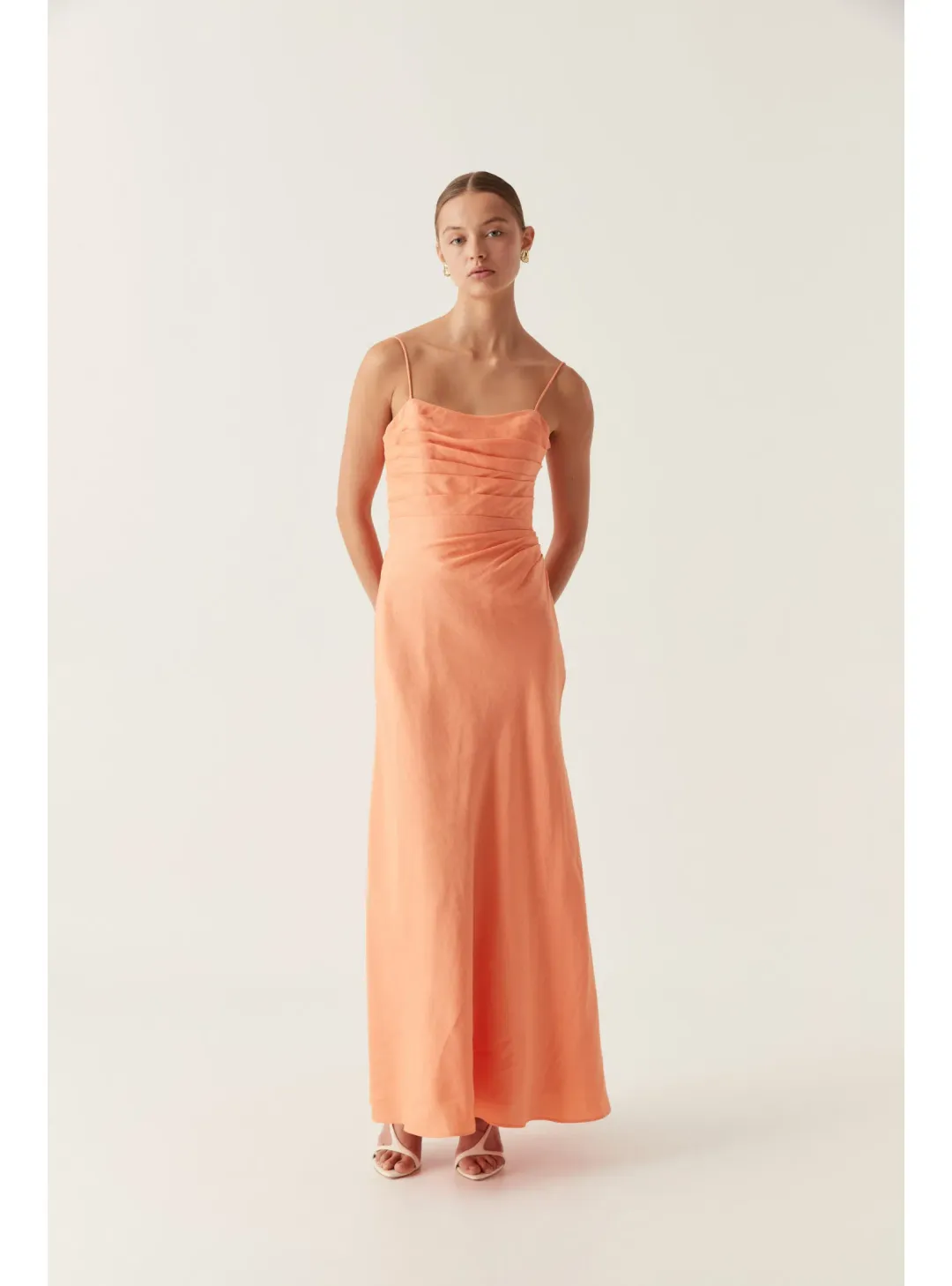 Aje Clarice Draped Maxi Dress in Sunset Orange Size AU 10 for rent on The Volte - main image