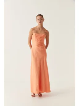 Aje Clarice Draped Maxi Dress in Sunset Orange Size AU 10 for rent on The Volte - image 1