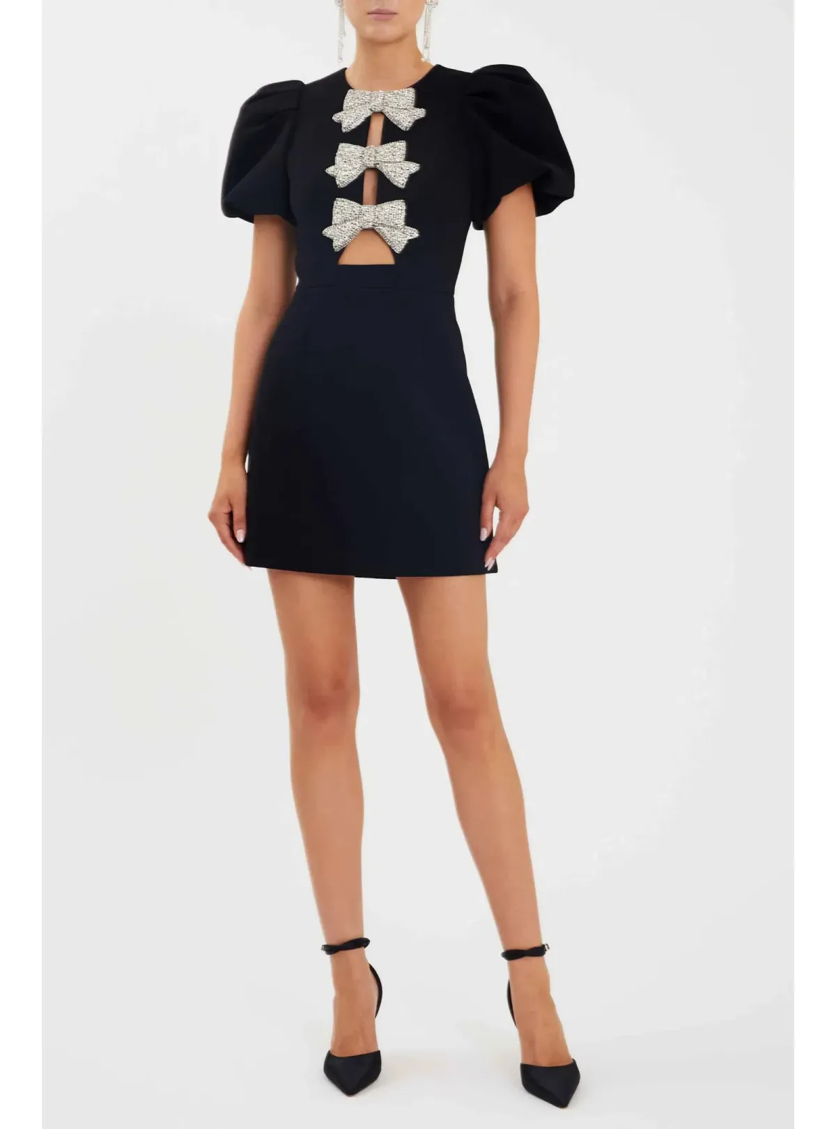 Rebecca Vallance Juliana Puff Sleeve Mini Dress in Black Size AU 8 for rent on The Volte - main image