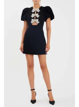 Rebecca Vallance Juliana Puff Sleeve Mini Dress in Black Size AU 8 for rent on The Volte - image 1