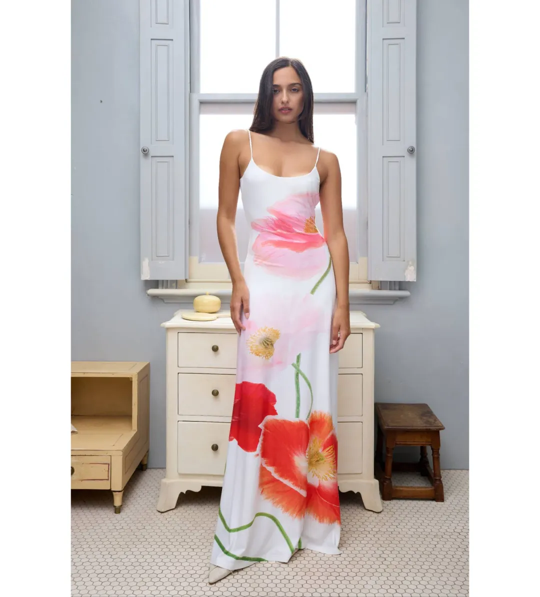 With Harper Lu Low Back Maxi Dress Citrus Poppy Size 8  for rent on The Volte - main image