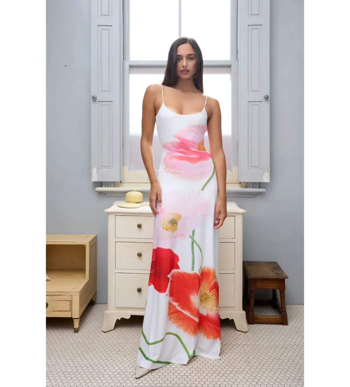 With Harper Lu Low Back Maxi Dress Citrus Poppy Size 8  for rent on The Volte - main image