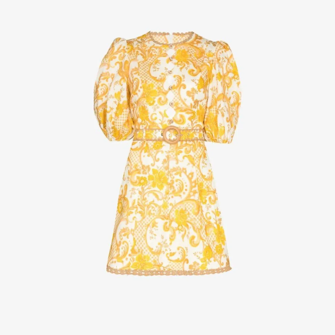 Zimmermann The Postcard Mini Dress in Swirl Floral Yellow  Size 0P/Au 6 for rent on The Volte - main image