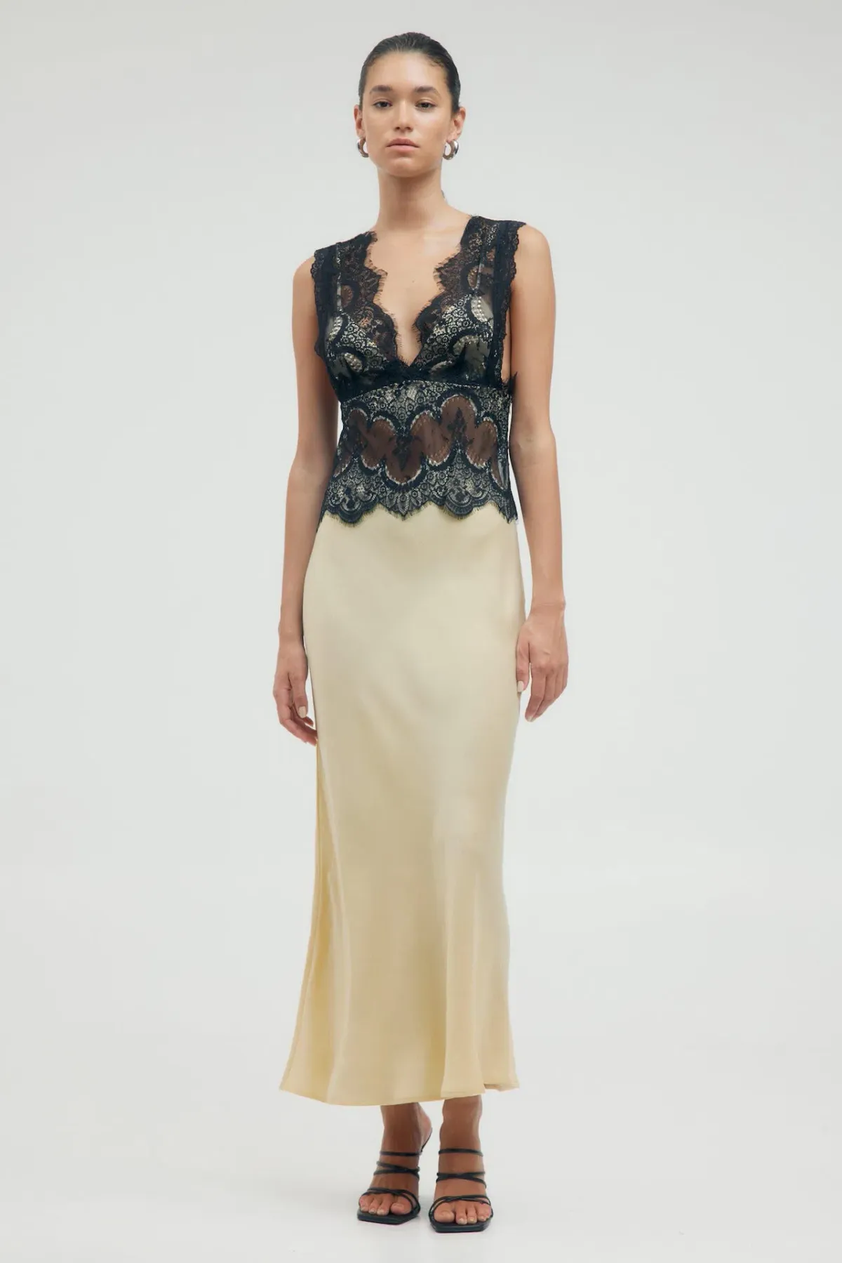 Third Form Visions Lace Deep V Maxi Dress Marshmallow Size 8 for rent on The Volte - main image
