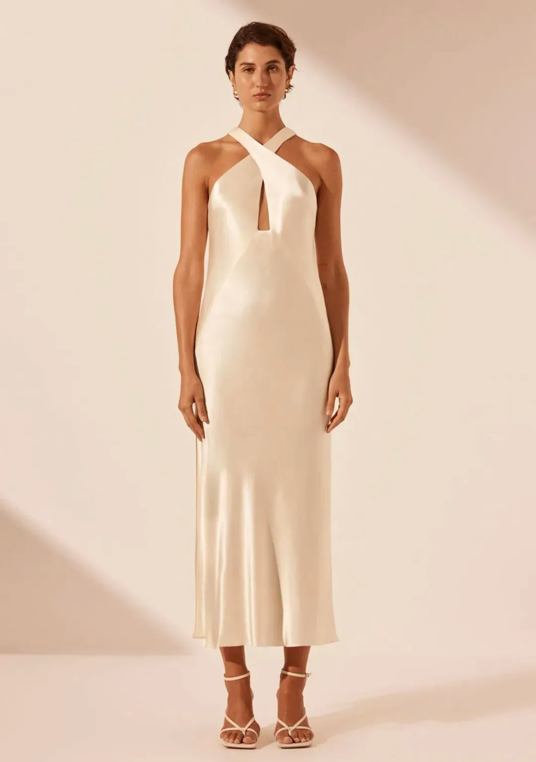 Shona Joy La Lune Cross Front Keyhole Midi Dress Cream Size 12 for rent on The Volte - main image