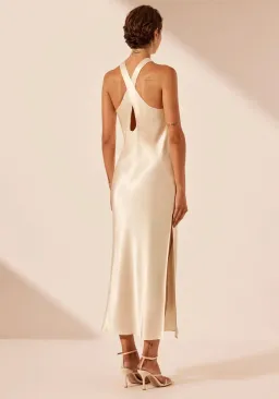 Shona Joy La Lune Cross Front Keyhole Midi Dress Cream Size 12 for rent on The Volte - image 3