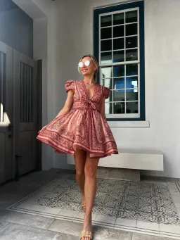 Zimmermann Matchmaker Structured Mini Dress Pink Bandana Size 3 / AU 14 for rent on The Volte - image 1