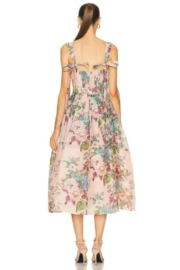 Zimmermann  Matchmaker Midi Dress Pink Barkcloth Floral Print  Size 2 / AU 12 for rent on The Volte - image 3