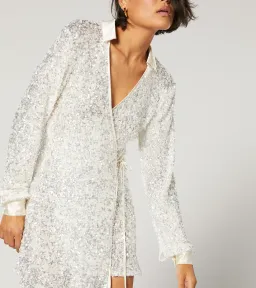 Winona Arissa Wrap Shirt Dress White Sequin Size 8 for rent on The Volte - image 2