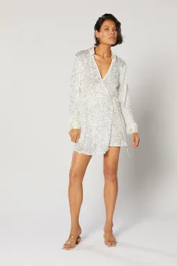 Winona Arissa Wrap Shirt Dress White Sequin Size 8 for rent on The Volte - image 1