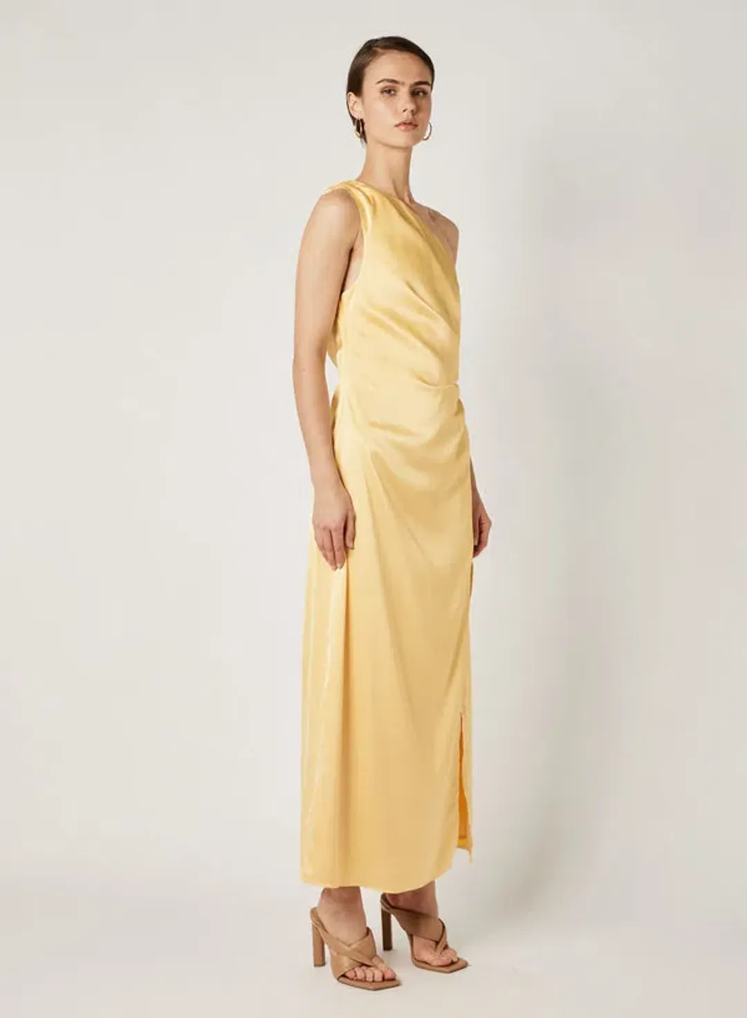 Esmaee Ariel Drawstring Midi Dress Yellow Lemon Size 8 for rent on The Volte - main image