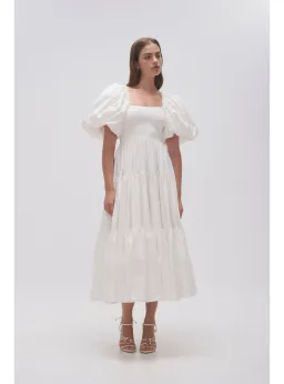 Aje Casa Puff Sleeve Midi Dress Ivory Size AU 10 for rent on The Volte - image 1