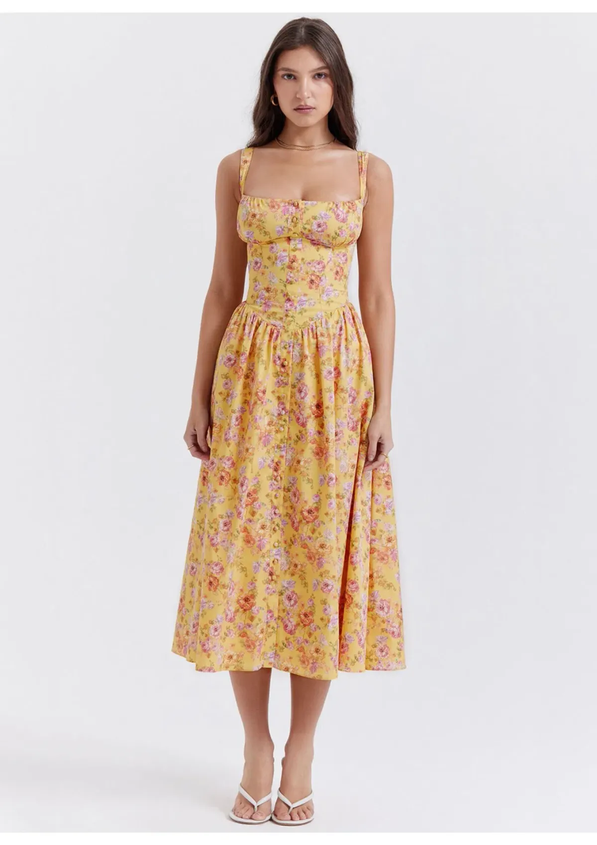 House of CB Tatiana Midi Dress Butter Floral Size S / AU 8 for rent on The Volte - main image