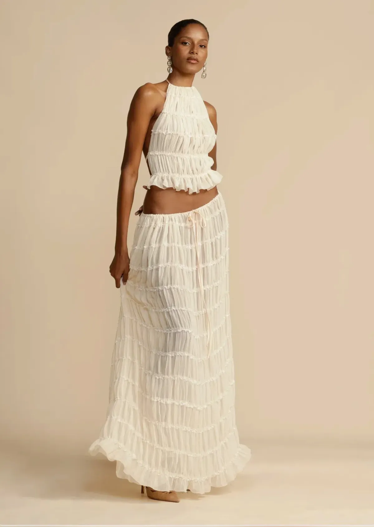 Arcina Ori Juliette Halter and Skirt Set Cream Size S / AU 8  for rent on The Volte - main image