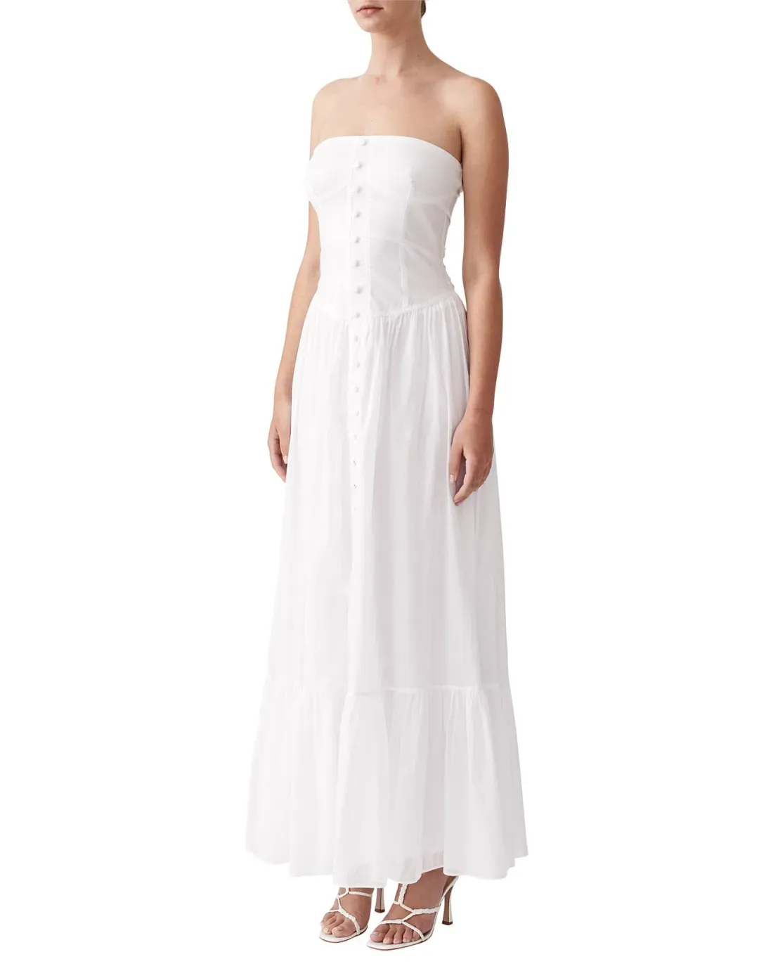 Joslin Anastacia Off Shoulder Strapless Cotton Maxi Dress White Size 8 for rent on The Volte - main image