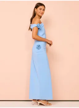Issy Off Shoulder Flower Maxi Dress In Blue Size AU 12 for rent on The Volte - image 3