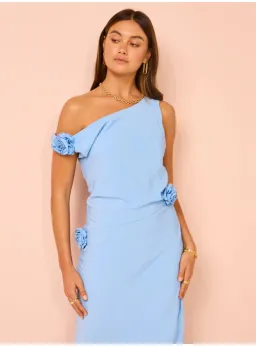 Issy Off Shoulder Flower Maxi Dress In Blue Size AU 12 for rent on The Volte - image 2