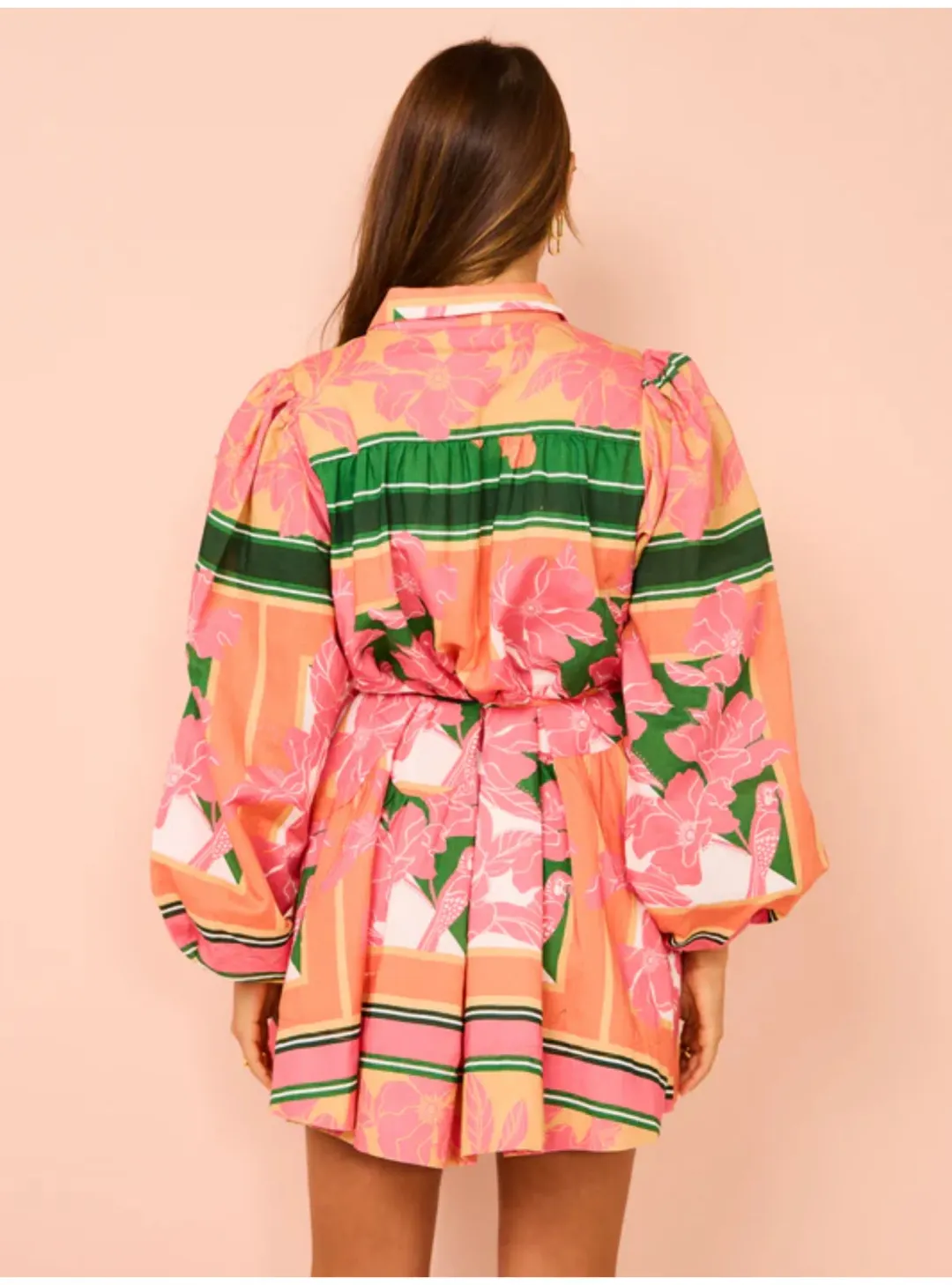 By Nicola Sail Away Mini Billow Sleeve Dress In Rio Floral Size AU 14 for rent on The Volte - main image