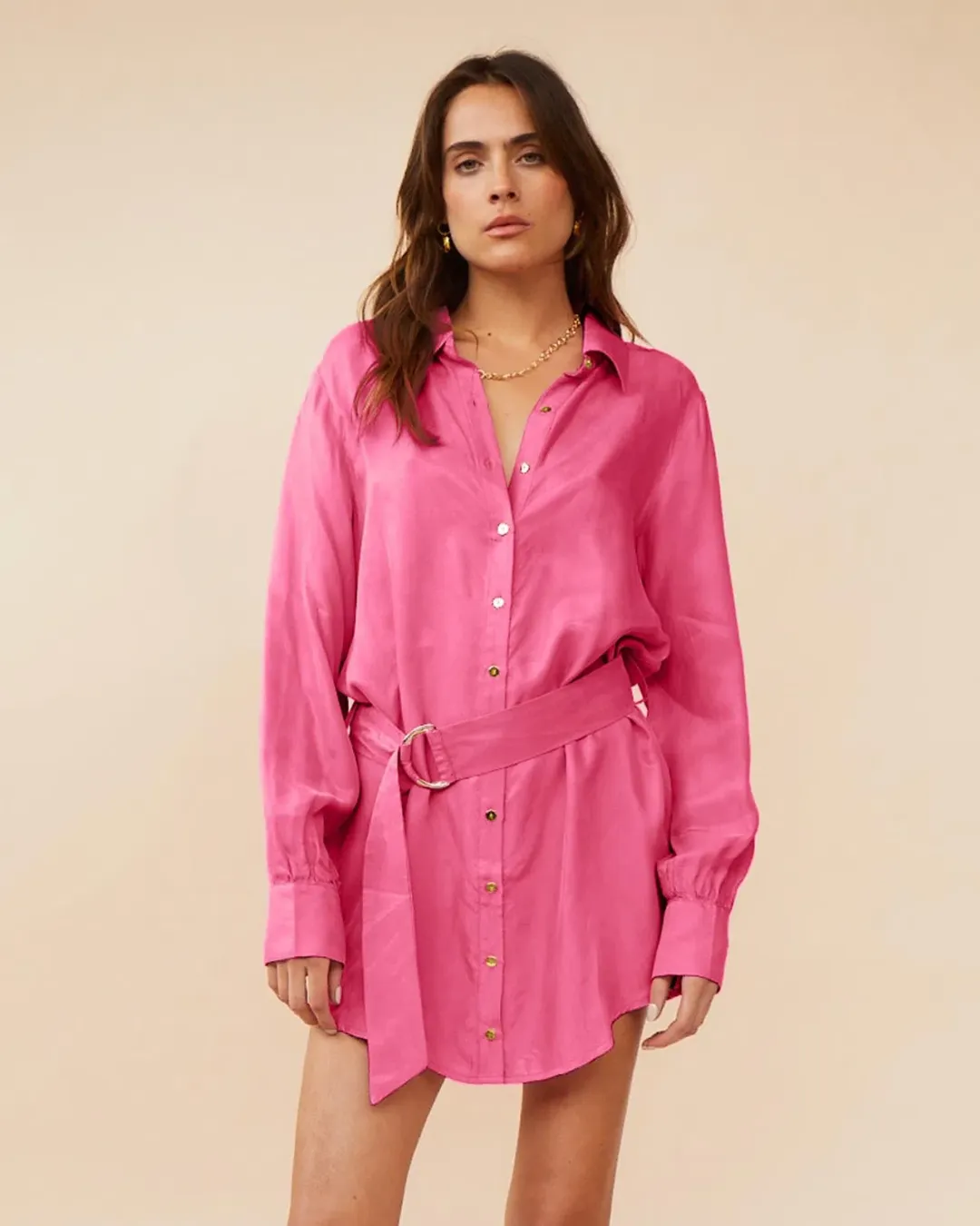 Suboo Georgia Mini Shirt Dress Pink Size M / AU 10 for rent on The Volte - main image