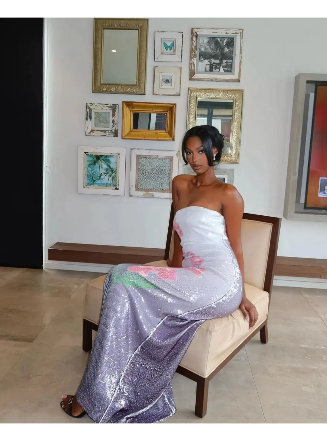 Halston Spencer Sequin Strapless Maxi Dress in Multi Size AU 8 for rent on The Volte - main image