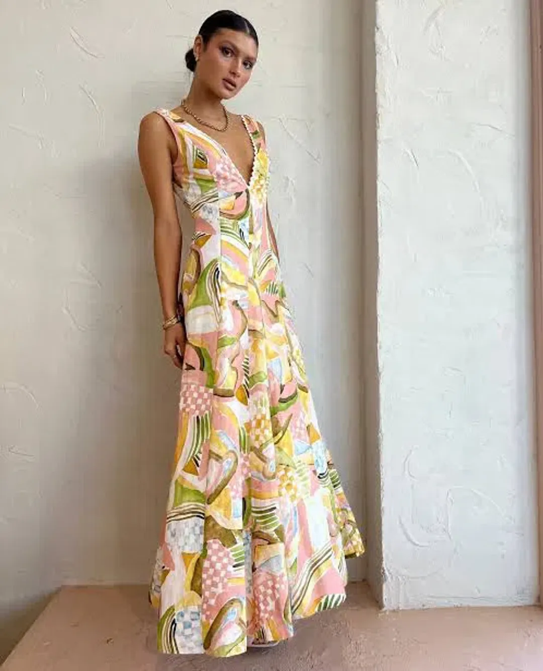 By Nicola Wavy Maxi Dress In Swirl Check SIze 10 for rent on The Volte - main image