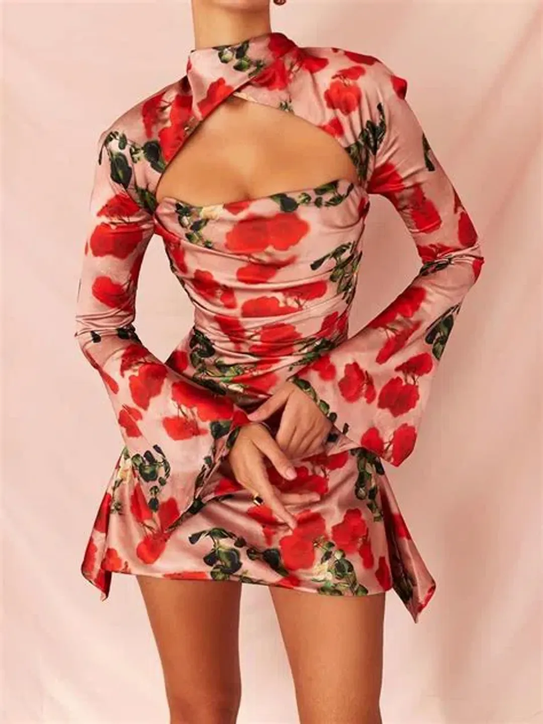 House of CB Toira Rose Print Draped Corset Mini Dress Multicoloured Size L/Au 14 for rent on The Volte - main image