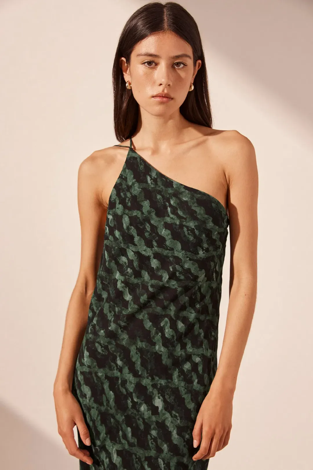 Shona Joy Remi One Shoulder Cowl Back Maxi Dress Rosemary/ Black Size 6 for rent on The Volte - main image
