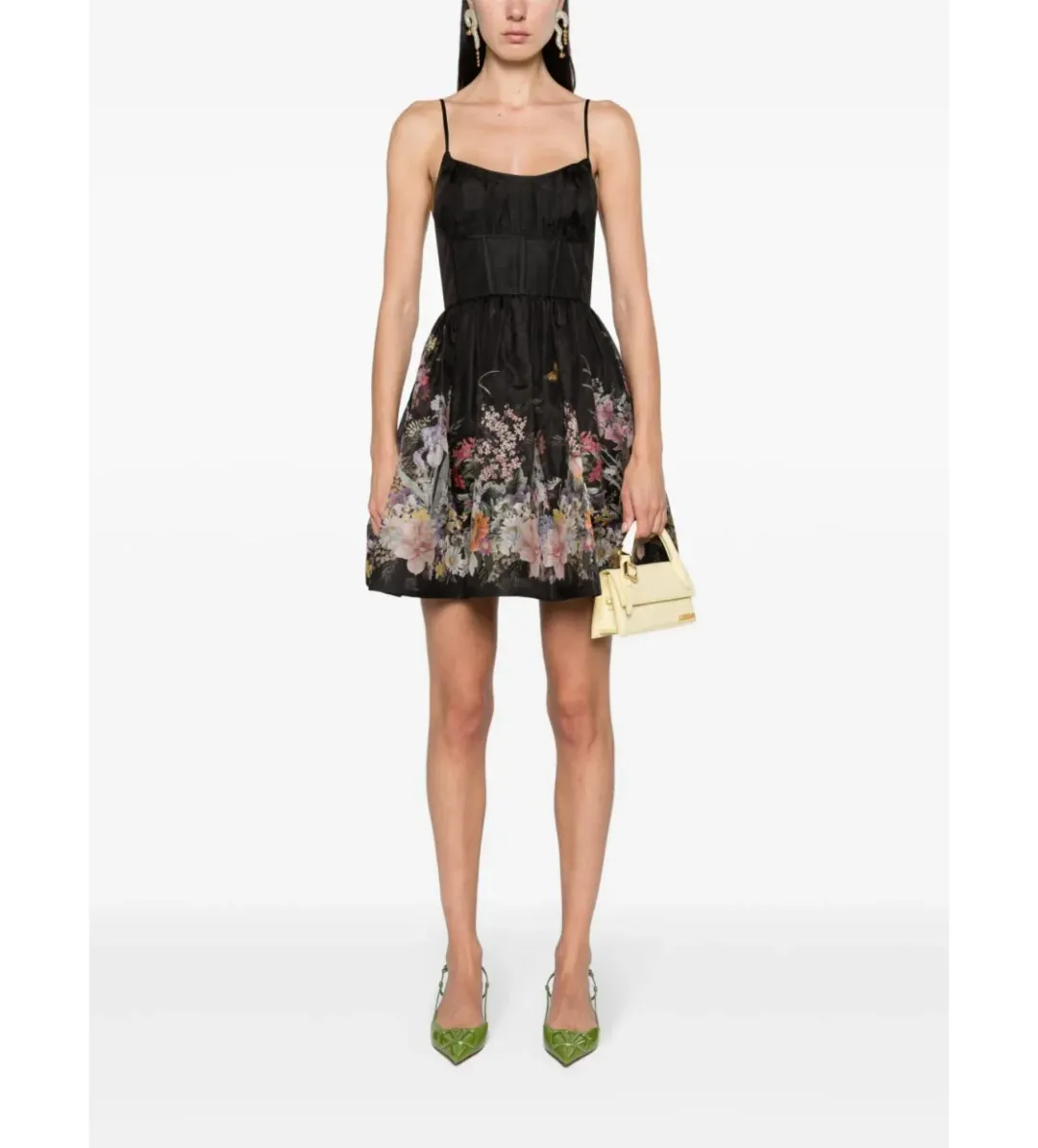 Zimmermann size 6 The Natura Ruched Mini Dress in Black Wild Flowers Size 0P/AU 6  for rent on The Volte - main image