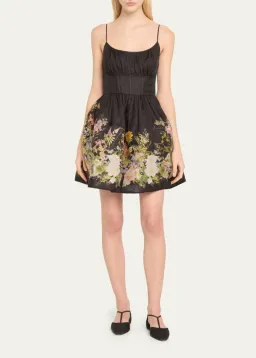 Zimmermann size 6 The Natura Ruched Mini Dress in Black Wild Flowers Size 0P/AU 6  for rent on The Volte - image 2