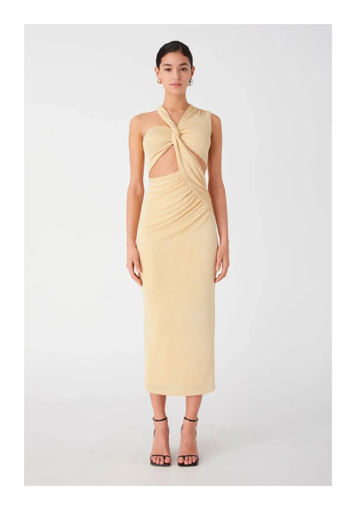 Misha Graciela Slinky Jersey Midi Dress in Lemon Drop Size 8 for rent on The Volte - main image