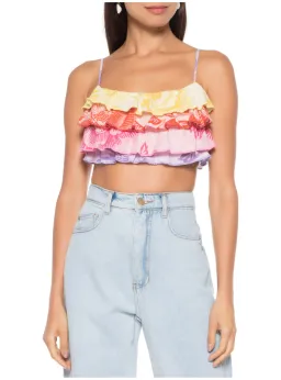 Farm Rio Flower Color Top Crop Top And Flower Colored Skirt Set Print Size S / AU 8 for rent on The Volte - image 2