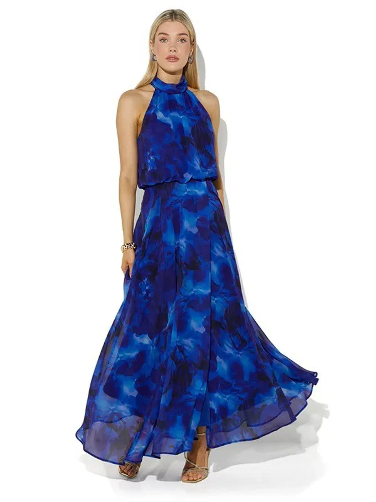 Montique Lula Lagoon Printed Maxi Dress Sapphire Blue Size 10 for rent on The Volte - main image