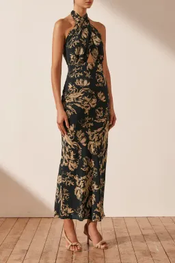 Shona Joy Dawn Silk Cross Front Halter Bias Midi Dress Floral Size 8 for rent on The Volte - image 4