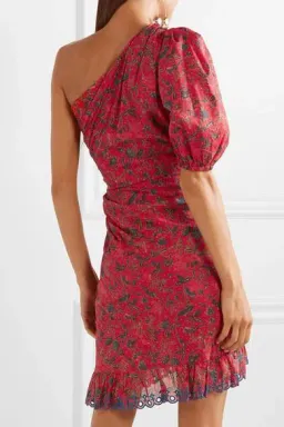  Isabel Marant Etoile Esther One Shoulder Mini Dress in Red Print Size 8 for rent on The Volte - image 4