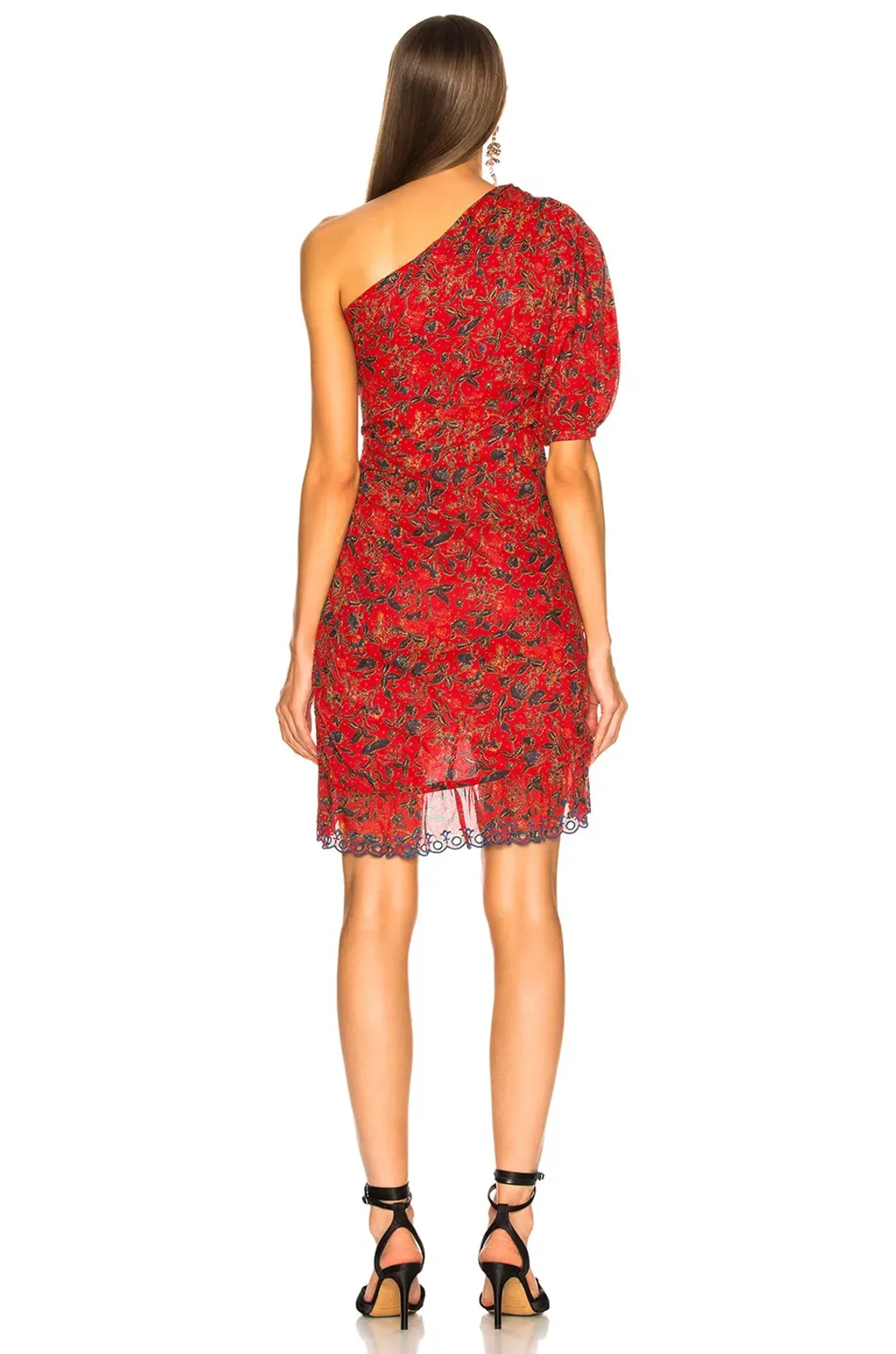  Isabel Marant Etoile Esther One Shoulder Mini Dress in Red Print Size 8 for rent on The Volte - main image