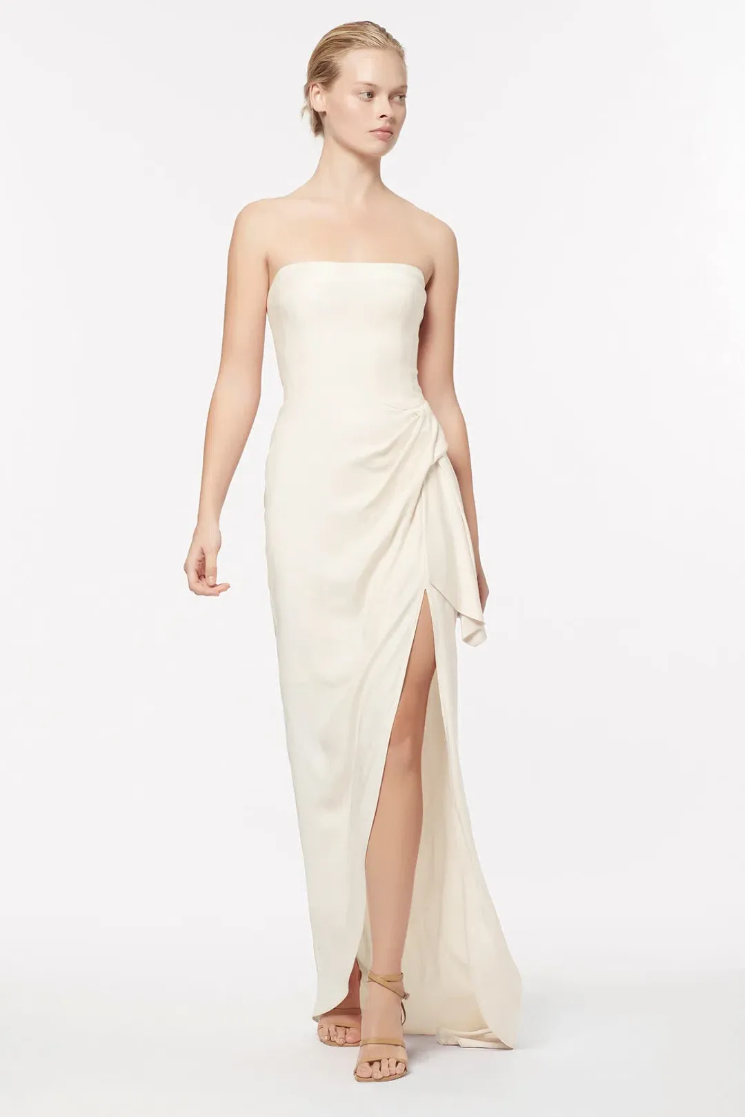 Manning Cartell Asymmetrical Games Strapless Maxi Gown in Cream Size 6  for rent on The Volte - main image
