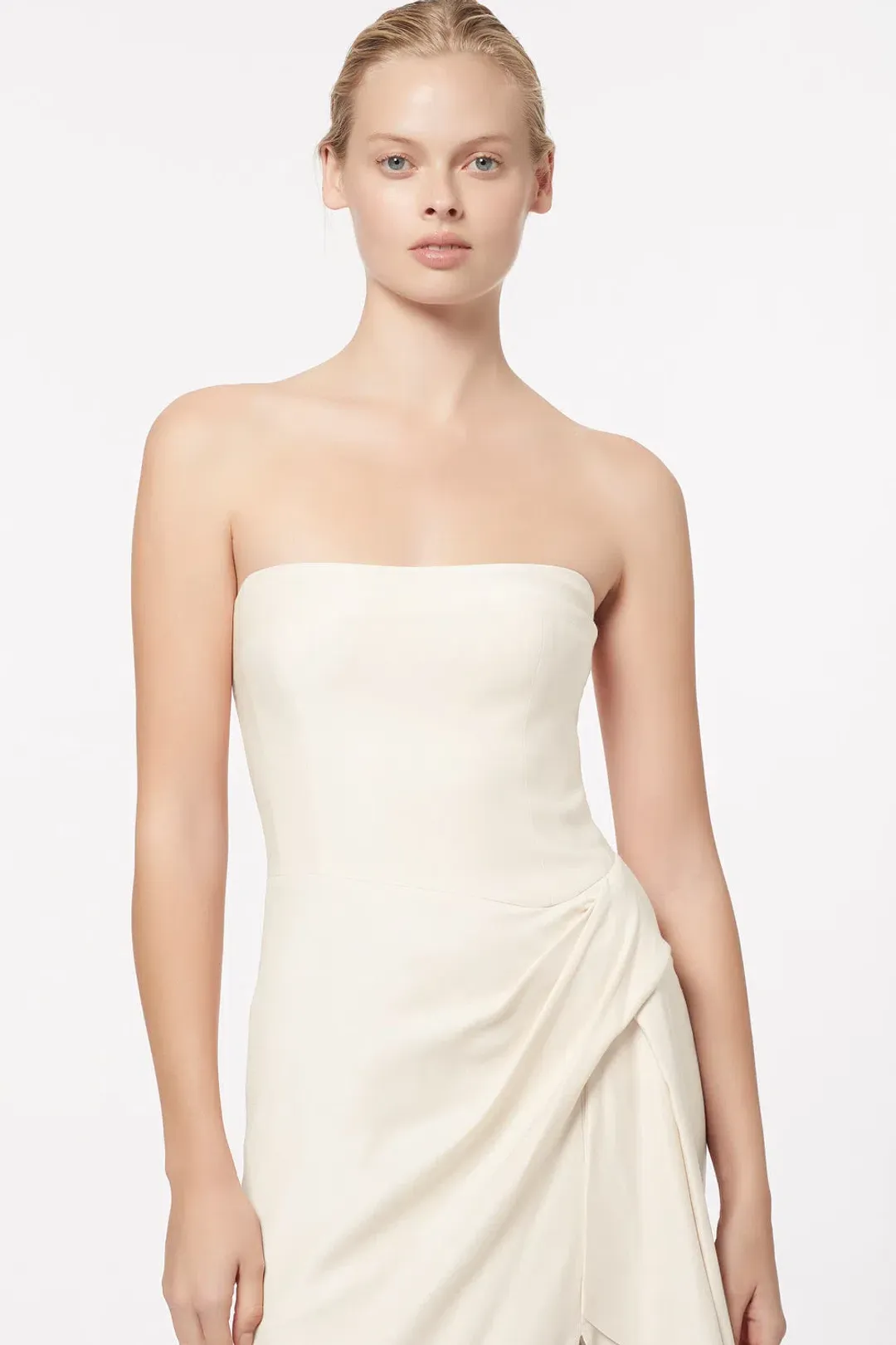 Manning Cartell Asymmetrical Games Strapless Maxi Gown in Cream Size 6  for rent on The Volte - main image