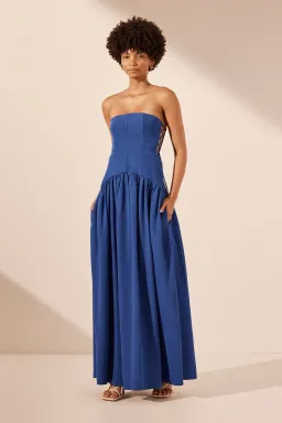 Shona Joy Vento Lace Up Strapless Maxi Dress Cobalt Blue Size 12  for rent on The Volte - image 1