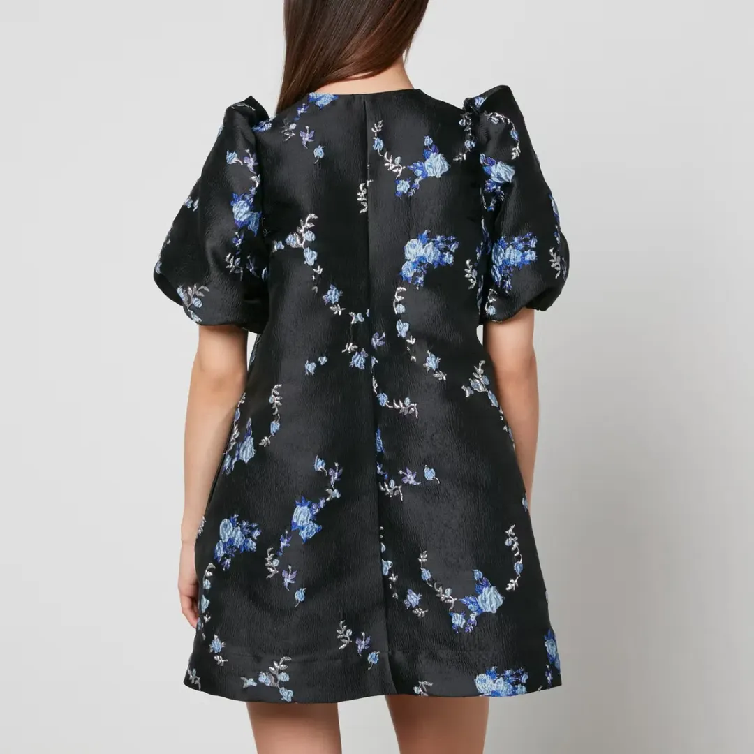 Ganni Floral-Jacquard Mini Dress Black Print Size AU 12 for rent on The Volte - main image