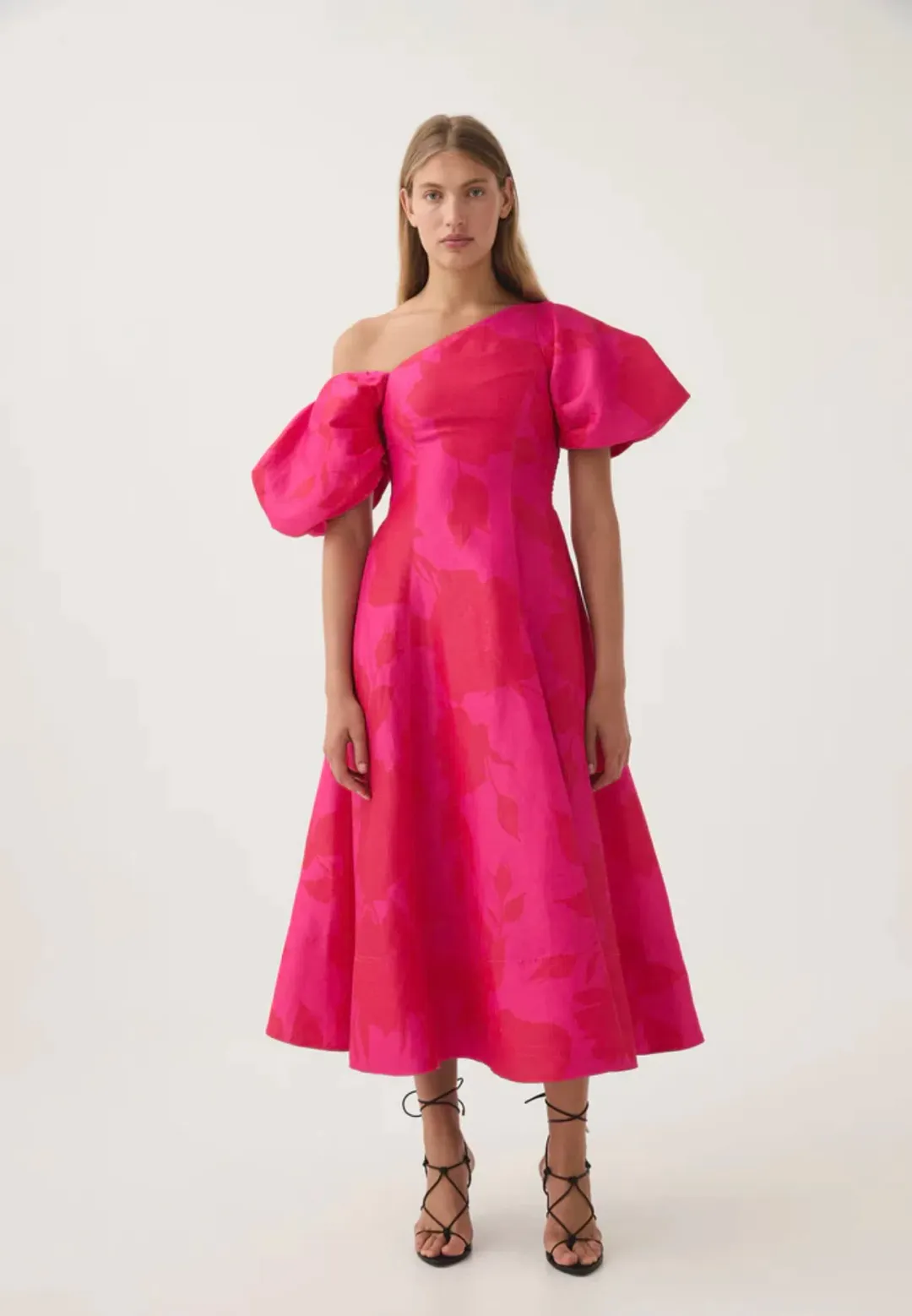 Aje Arista Tulip Sleeve Midi Dress Florescent Rose Size AU 12 for rent on The Volte - main image