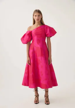 Aje Arista Tulip Sleeve Midi Dress Florescent Rose Size AU 12 for rent on The Volte - image 1