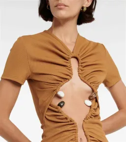 Christopher Esber Dual Quartz Multiruched Tee Dress Tan Size AU 8 for rent on The Volte - image 2