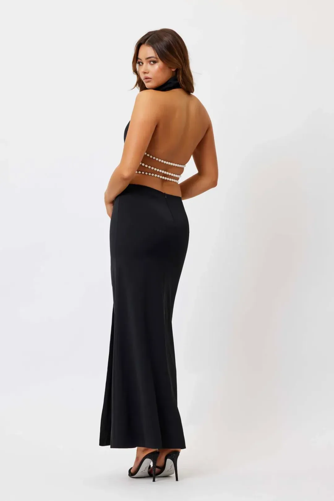 Bianca And Bridgett Sara Backless Pearl Maxi Dress Black Size 8  for rent on The Volte - main image