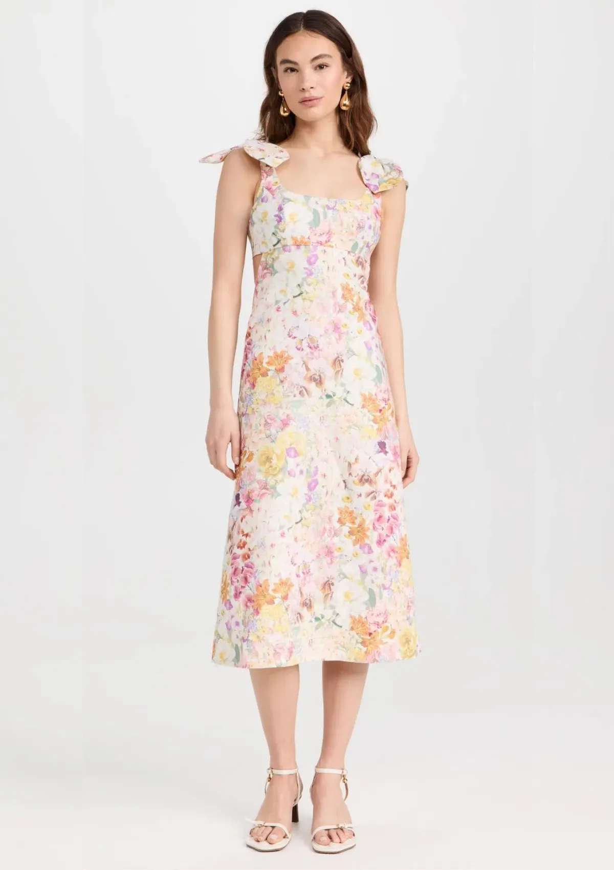 Zimmermann The Harmony Tie Shoulder Midi Dress in Kaleidoscope Garden Size 0 / AU 8 for rent on The Volte - main image
