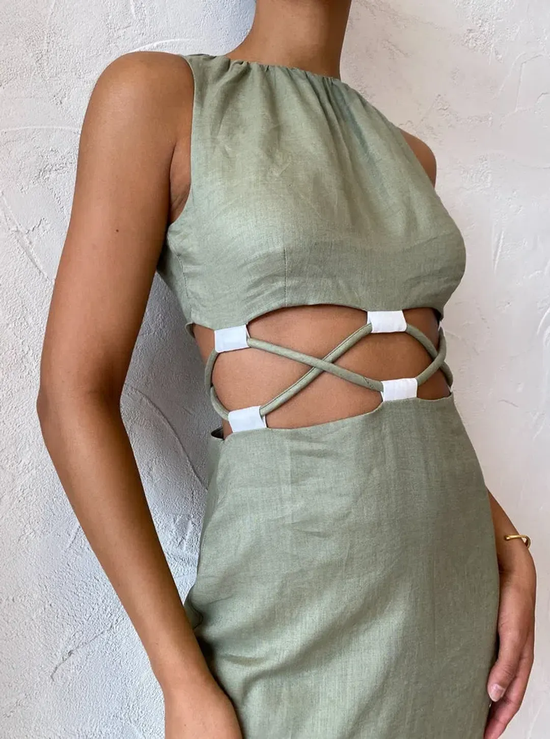 Sir the Label Mayra Deconstructed Maxi Dress In Sage Size 6  for rent on The Volte - main image