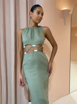 Sir the Label Mayra Deconstructed Maxi Dress In Sage Size 6  for rent on The Volte - image 2