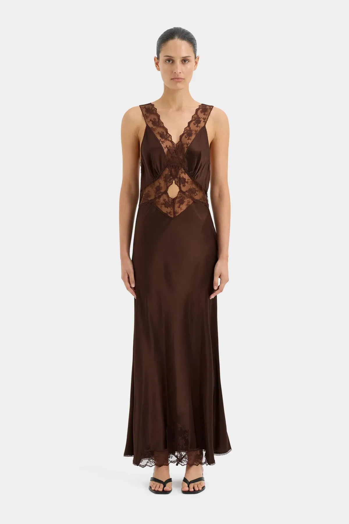 Sir The Label Aries Cut Out Gown Chocolate Size 1/Au 8  for rent on The Volte - main image