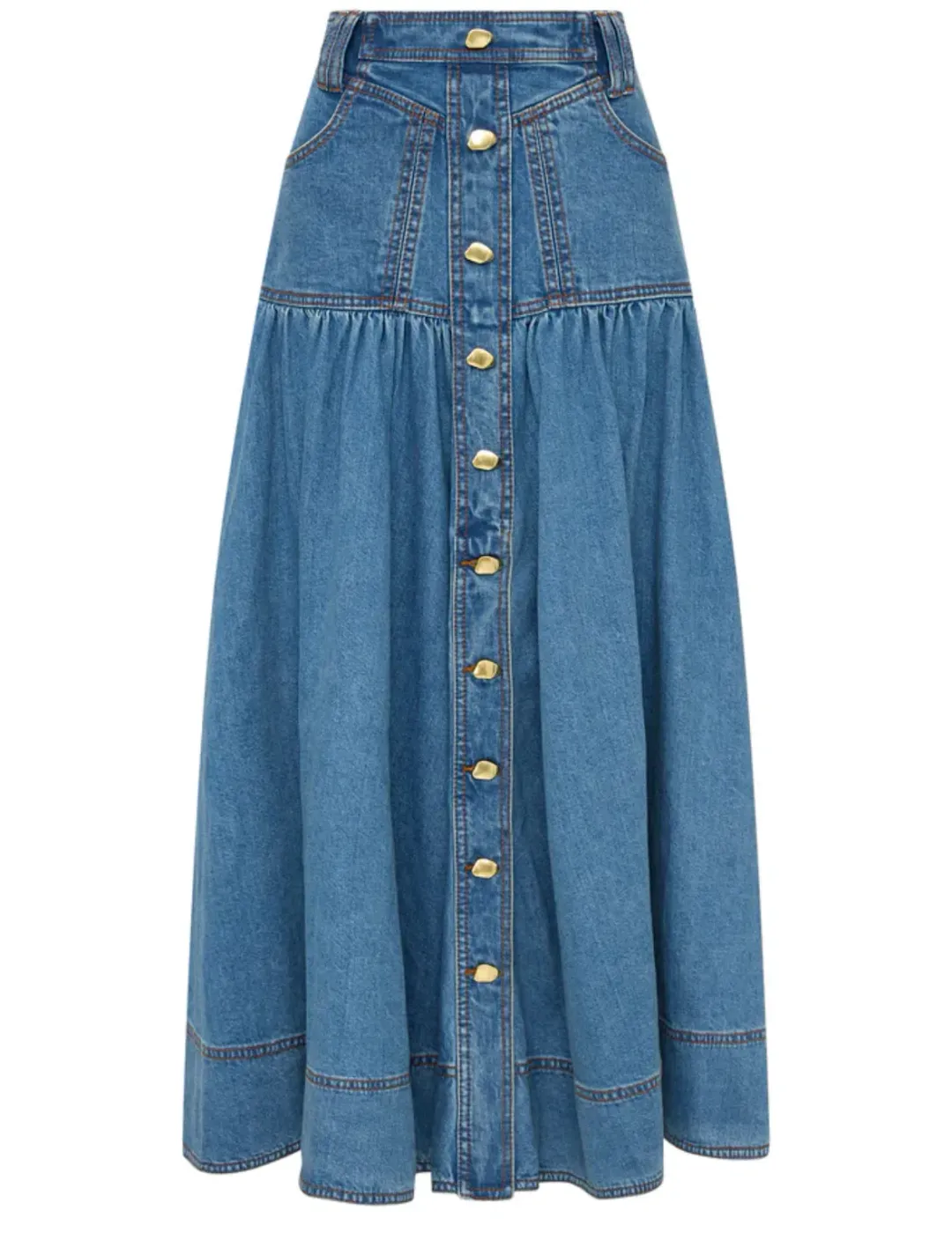 Aje Belmond Denim Midi Skirt 90's Wash Size 16 for rent on The Volte - main image