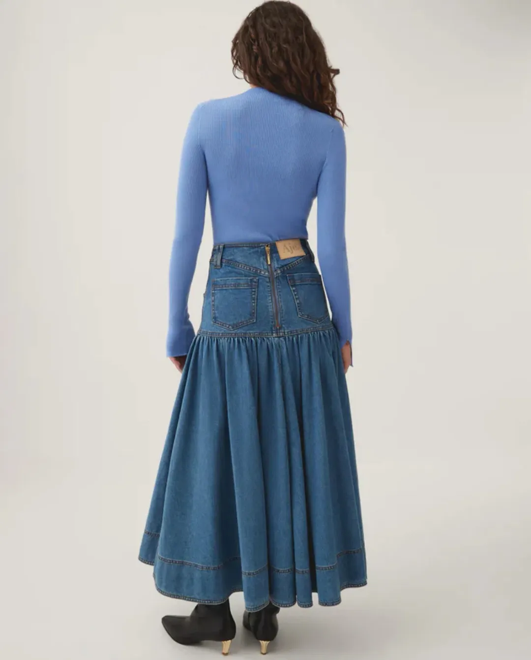 Aje Belmond Denim Midi Skirt 90's Wash Size 16 for rent on The Volte - main image